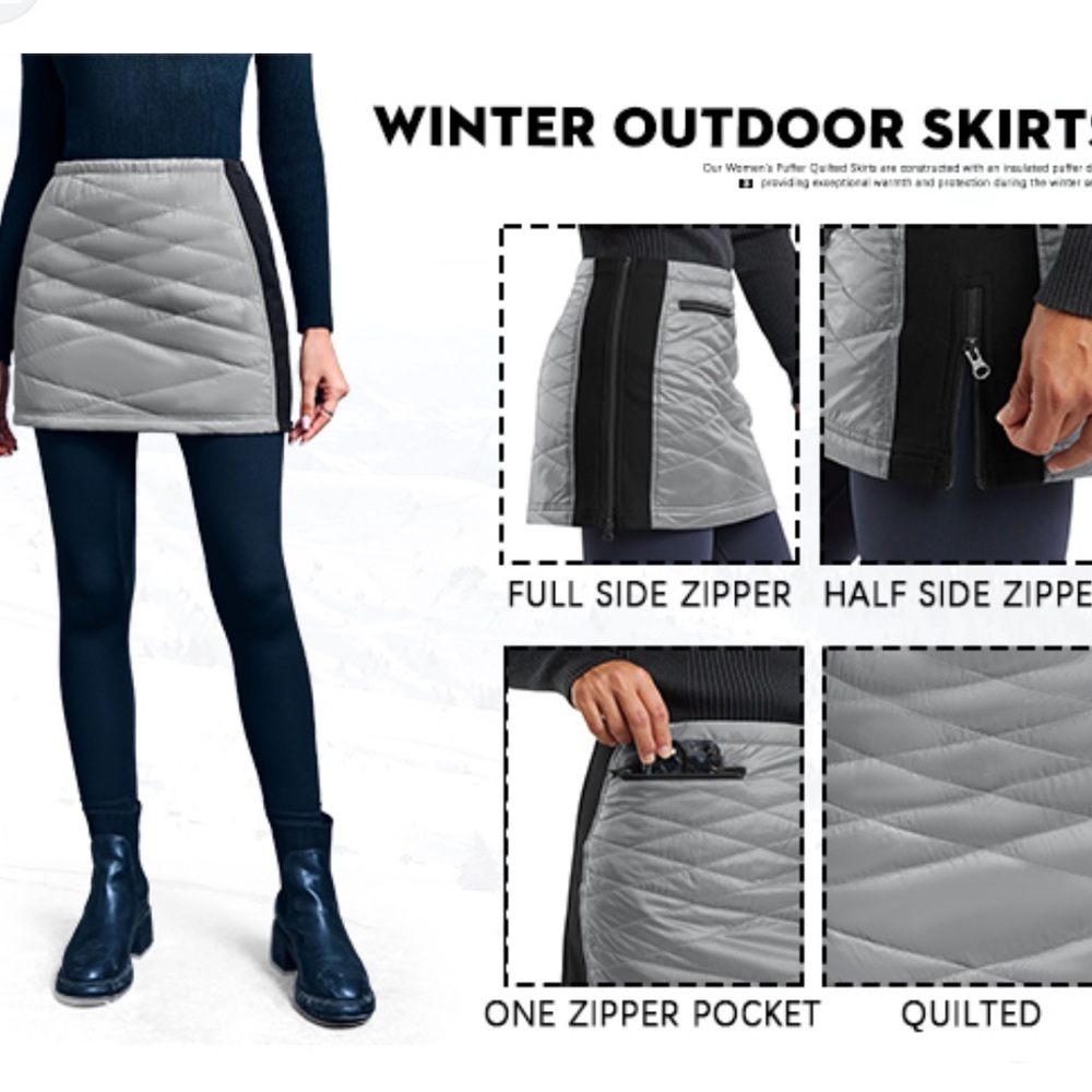 Winter Outdoor Quilted Mini Skirt - blue